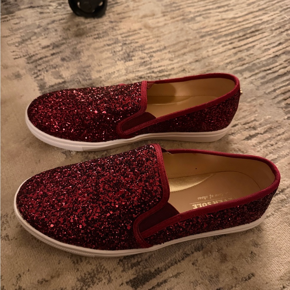 Glittery Burgundy Slip-On Sneakers